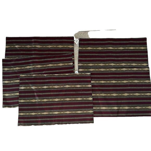 Pier 1 Imports Placemats Set of 6 Striped Red Green Gold Never Used Dining - Picture 1 of 5
